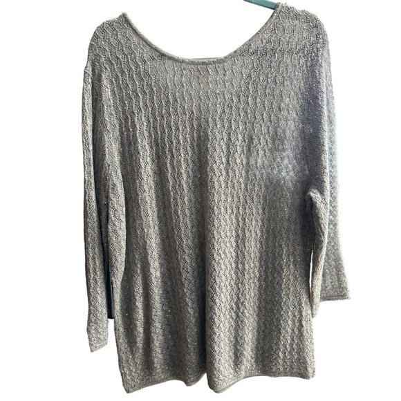 Coldwater Creek size XL gray sequined wool blend lightweight v neck sweater - Picture 3 of 8